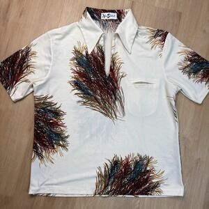 Vintage 1970s Disco Alan Stuart Mens Abstract Short Sleeve Shirt Large Artsy